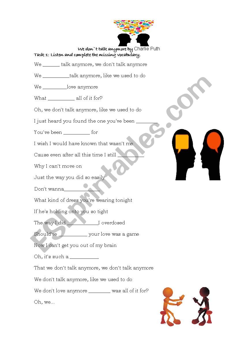 We don`t talk anymore worksheet